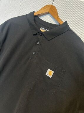 Carhartt Black Short-Sleeve Pocket Polo with Logo Loose Fit Patch Men’s 3XL